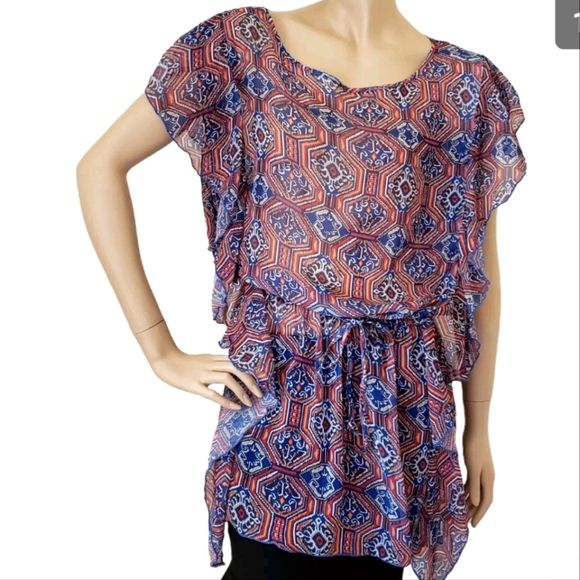 Jessica Simpson Other - Jessica Simpson Sheer ChiffonSwimsuit Cover Up/ Flutter Tunic Top Cover Up zs L